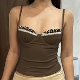 BXOXO y2k Leopard Print Patchwork Corset Top Women Sleeveless Skinny Crop Top y2k Aesthetic Cute Lace Stitching Camisole Ladies